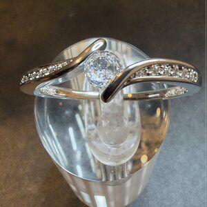 Sterling Silver Plated Twist Engagement Ring With Cubic Zirconia Stone